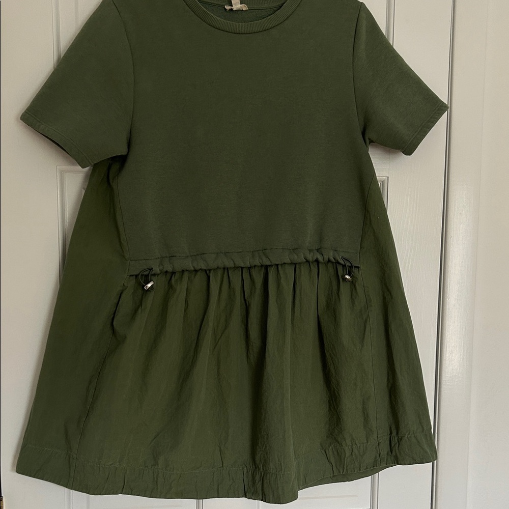 Pilcro Olive Green Short-Sleeve Drawstring Waist Mini Dress